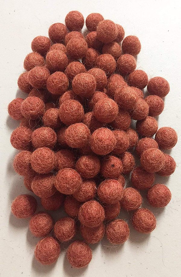 Yarn Place Felt Balls - 100 Pure Wool Beads 15mm Coral R5