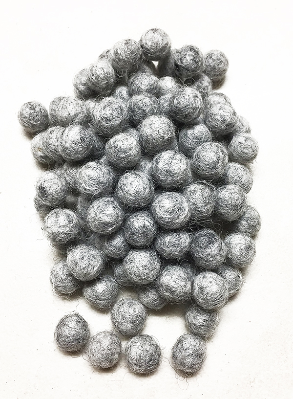 Yarn Place Felt Balls - 100 Pure Wool Beads 15mm Grey Mix