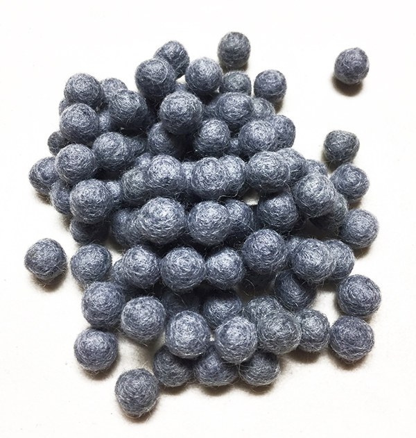 Yarn Place Felt Balls - 100 Pure Wool Beads 15mm Gray GY1