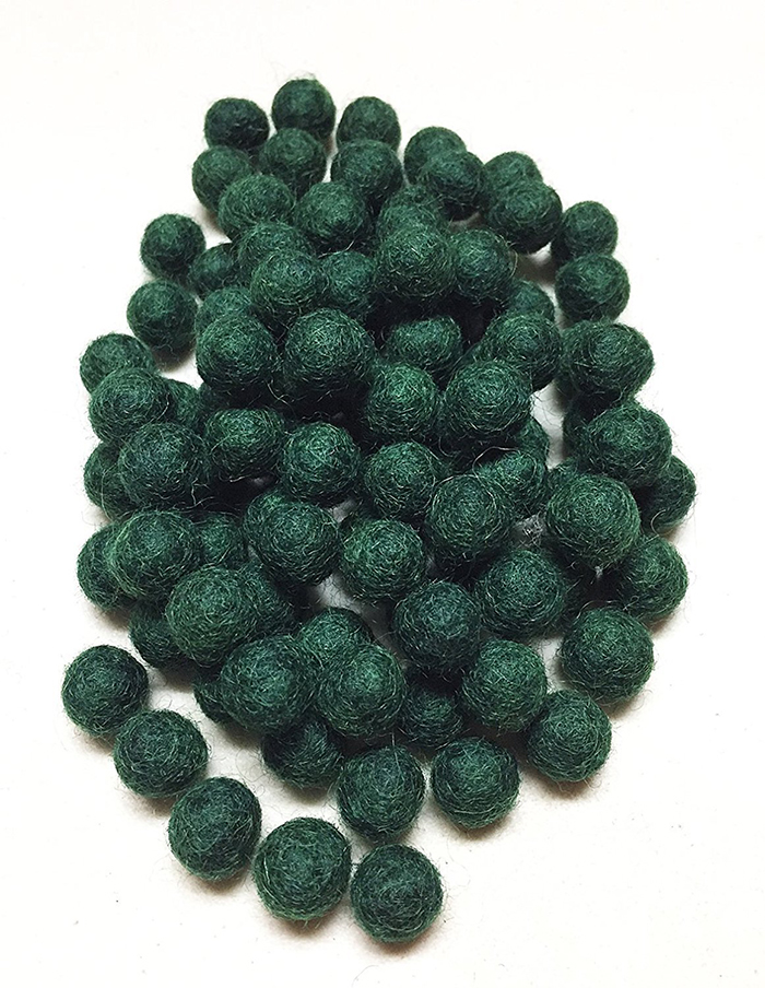 Yarn Place Felt Balls - 100 Pure Wool Beads 15mm Forest Green