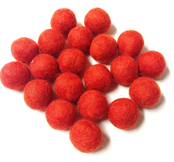 Yarn Place Felt Balls - 100 Pure Wool Beads 15mm Orange Red 06