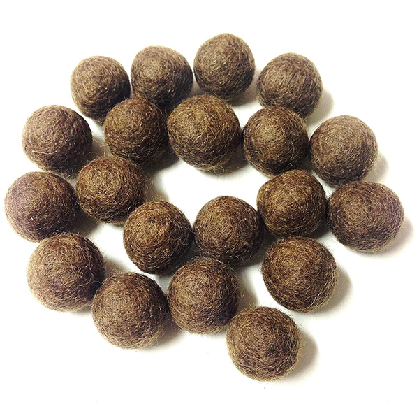 Yarn Place Felt Balls - 100 Pure Wool Beads 15mm Brown 60