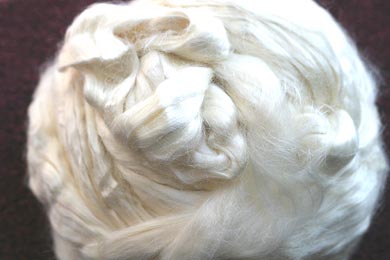 Tussah Silk Roving - Bleached (8 ounces)